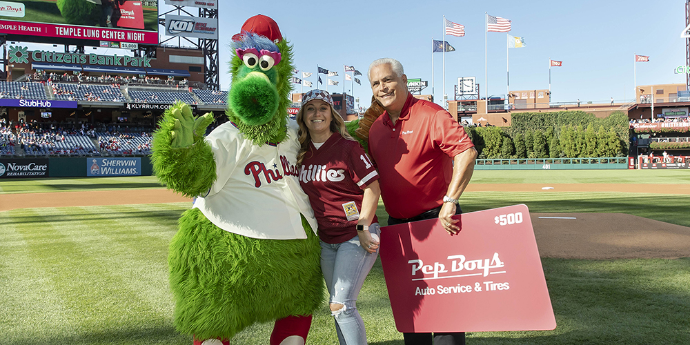 Phillies and Pep Boys Sweepstakes Winner on the field