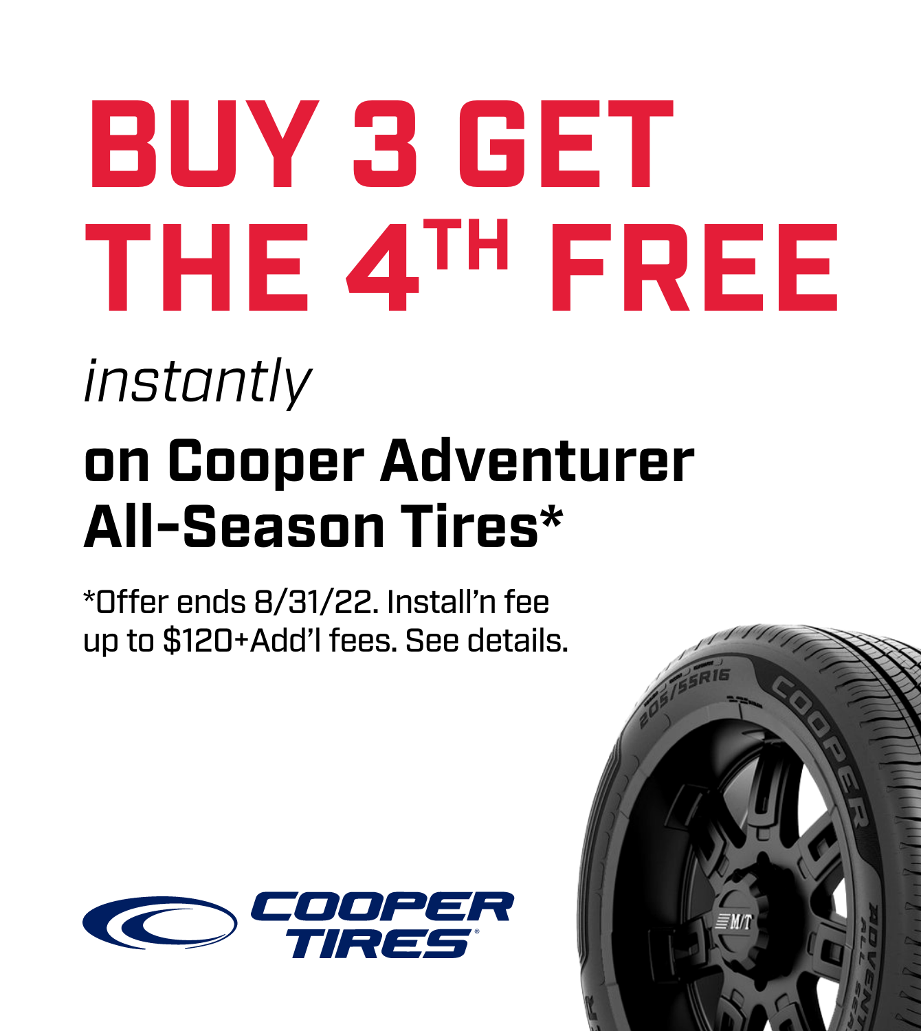 Buy 3 Get the 4th Free Cooper Tires